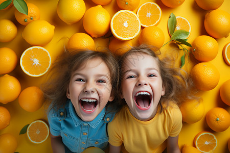 柠檬里欢乐的孩子高清图片