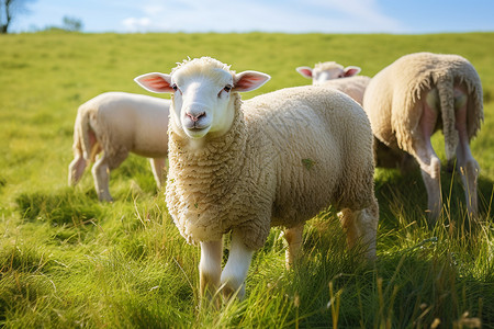 手绘可爱绵羊农村放牧的羊群背景