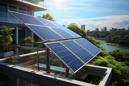 屋顶上的太阳能板背景图片