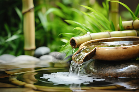 中国风水池竹子清澈的泉水背景
