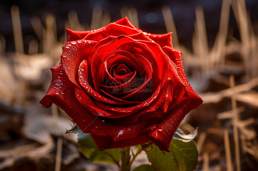 红玫瑰上的水珠图片