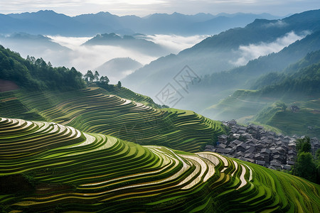 壮丽的山村梯田图片