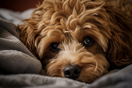 可爱小狗趴在床上背景图片