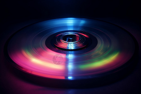 光盘收藏素材霓虹光下的炫彩唱片背景