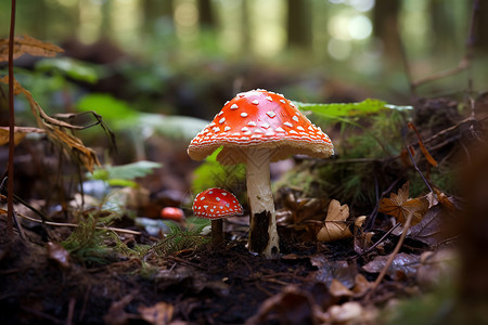 树林中的野生蘑菇背景图片