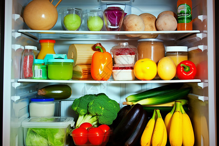 丰盈多种食物的冰箱图片