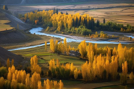 风景如画的秋季白桦林景观图片