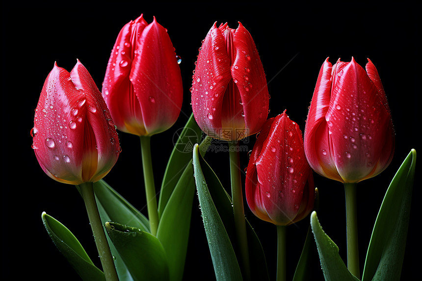 花园中绽放的郁金香花朵图片