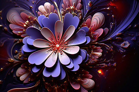 红色花瓣特写灿烂的紫色花朵设计图片