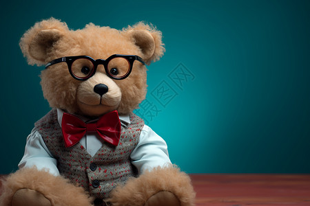 戴蝴蝶结的小熊戴着眼镜的泰迪熊背景