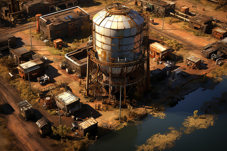 航拍的工厂水塔背景图片