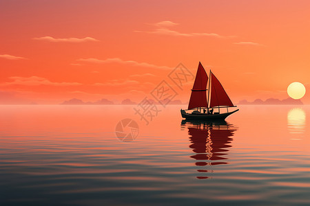 夕阳时水面上的船只图片