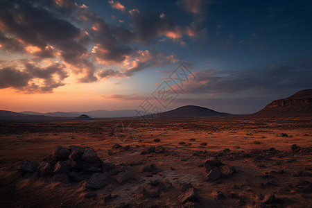 黄昏时的荒野与沙漠背景图片
