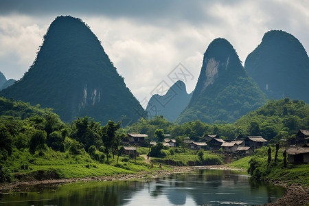 小山谷山脉中流淌的水域背景