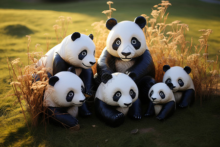 户外可爱的熊猫雕塑图片