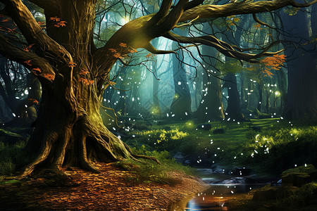 森林中梦幻的星空图片