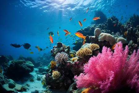 海底的珊瑚礁和鱼群图片