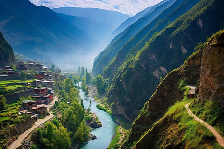 航拍的山脉峡谷图片