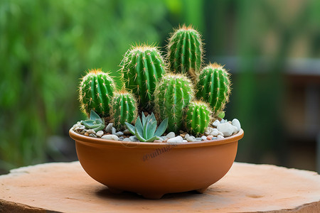 绿植仙人掌花盆中生长的仙人掌背景