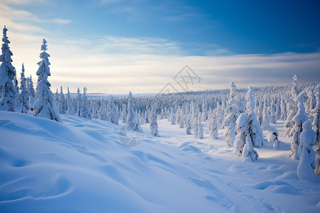 松树林的冬季雪地背景图片