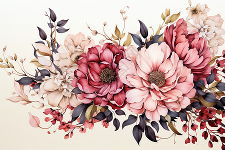 绽放的粉色花簇插图图片