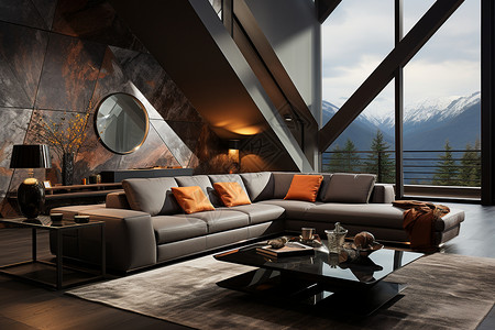 山水相映的现代客厅背景图片