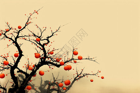 绘画的树木与果实背景图片