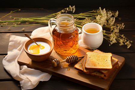 蜂蜜吐司健康的面包和蜂蜜背景