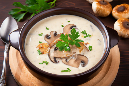 健康的蘑菇浓汤图片