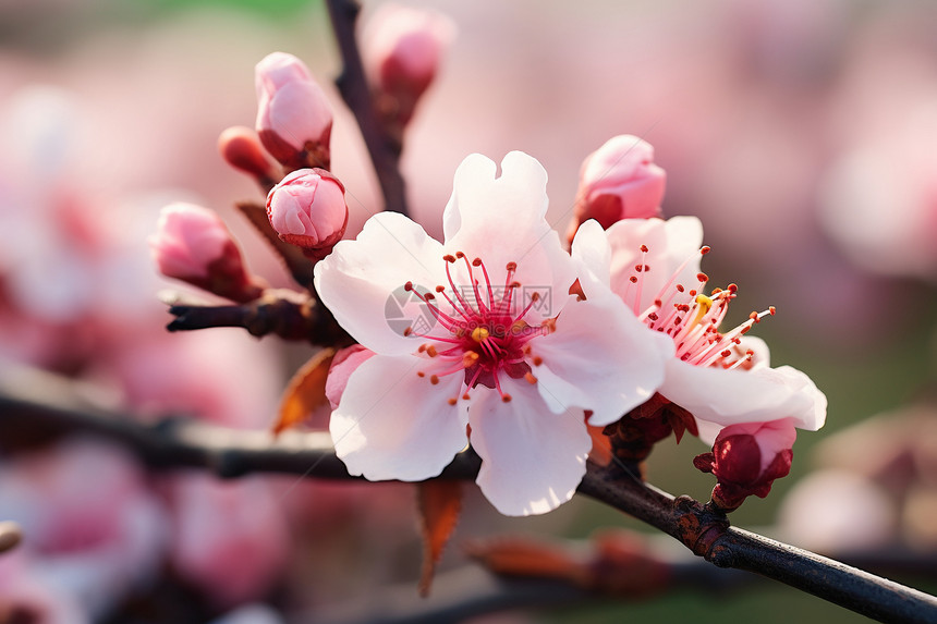 枝干上粉色的樱花图片