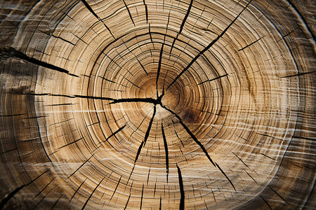 圆柱木头木材上的裂缝背景