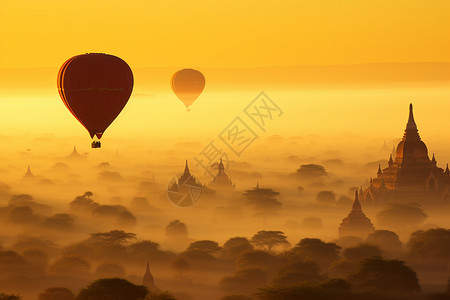 天空中的旅行热气球背景图片