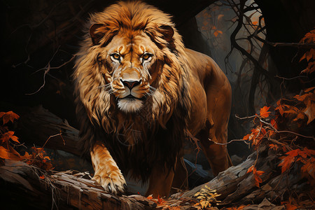 张嘴狮子森林中的狮子插画