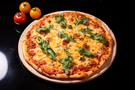 美味意式披萨与番茄图片