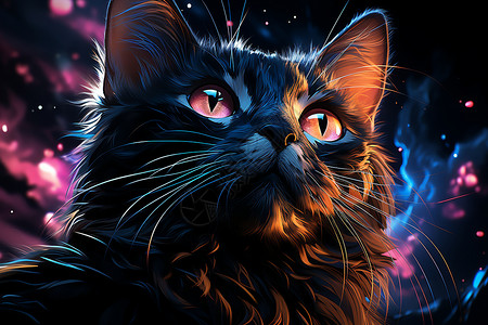 油画的黑色小猫背景图片