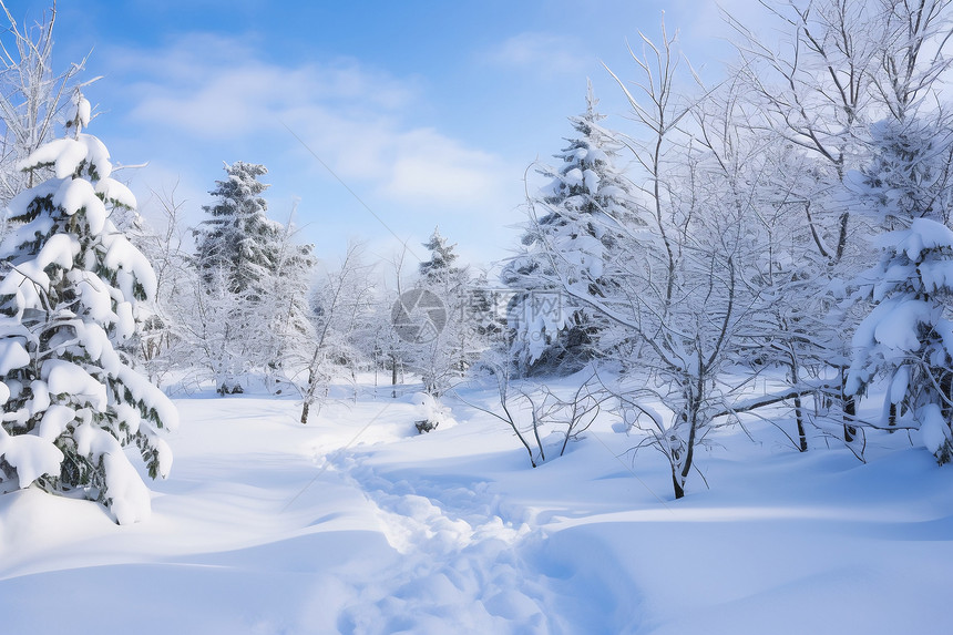 冬日雪地上的树木图片