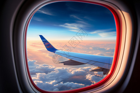 飞机窗口飞机窗户内机翼一角背景