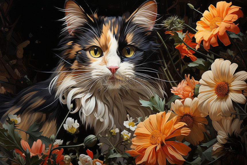 猫咪在花园背景中图片