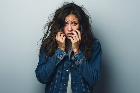 女子手捂面容惊讶的表情背景图片