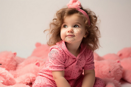 穿着粉色衣服的小女孩背景图片