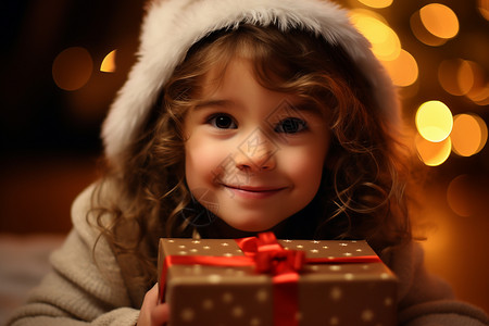 小女孩拿着礼物盒背景图片