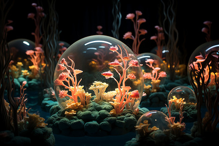 很多鱼玻璃球诱奇幻水下生物设计图片