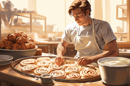 学习做面包面包糕点制作插画