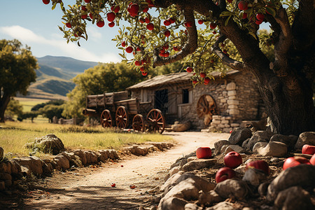 苹果小屋乡村的果树背景