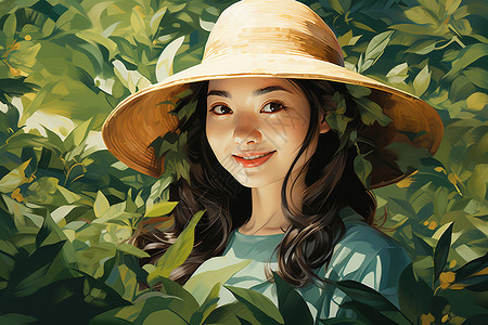 微笑的女性茶农图片