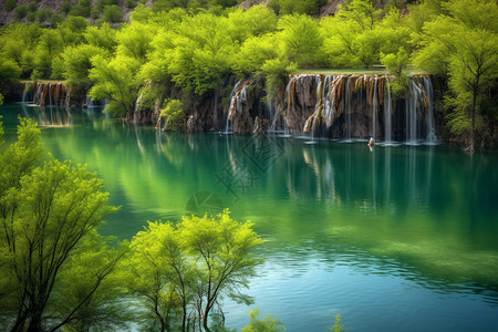 天堂瀑布天堂风光瀑布湖光背景