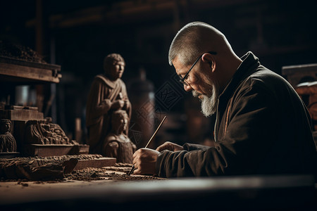 精细雕刻的工匠背景图片