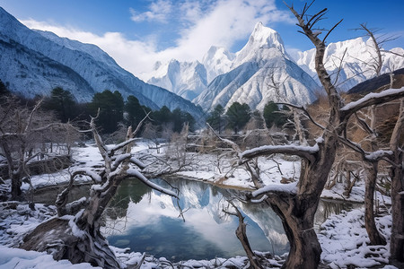 冬季山脉中的河流图片