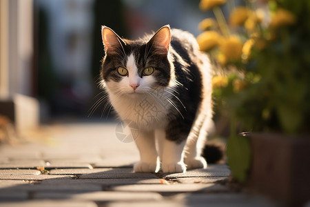 人行道上可爱的猫咪背景图片