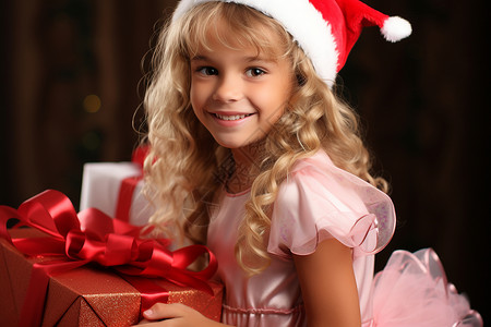 圣诞女孩的惊喜礼物背景图片